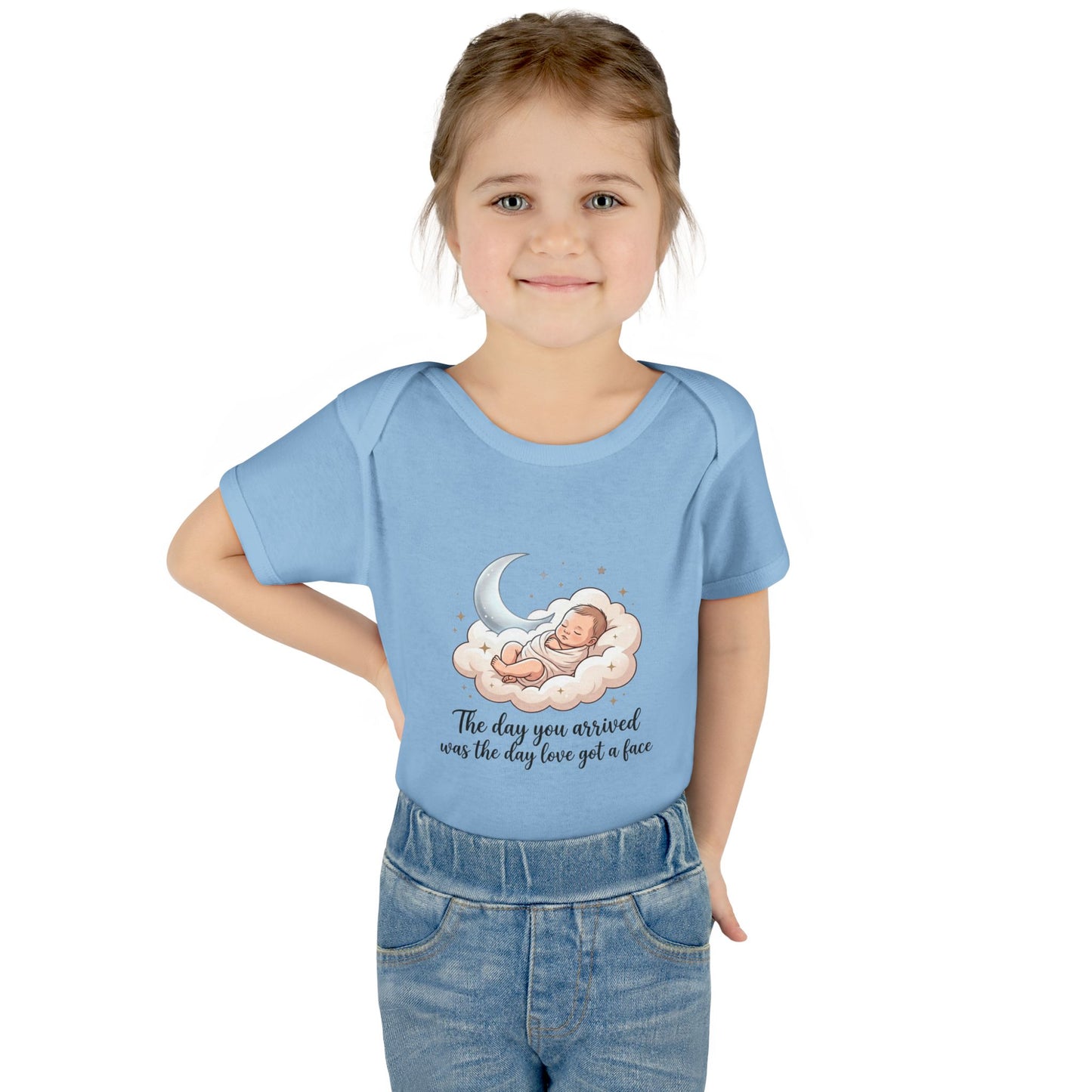Infant Bodysuit — "The day you arrived was the day love got a face" Cute Sleeping Baby Moon Design