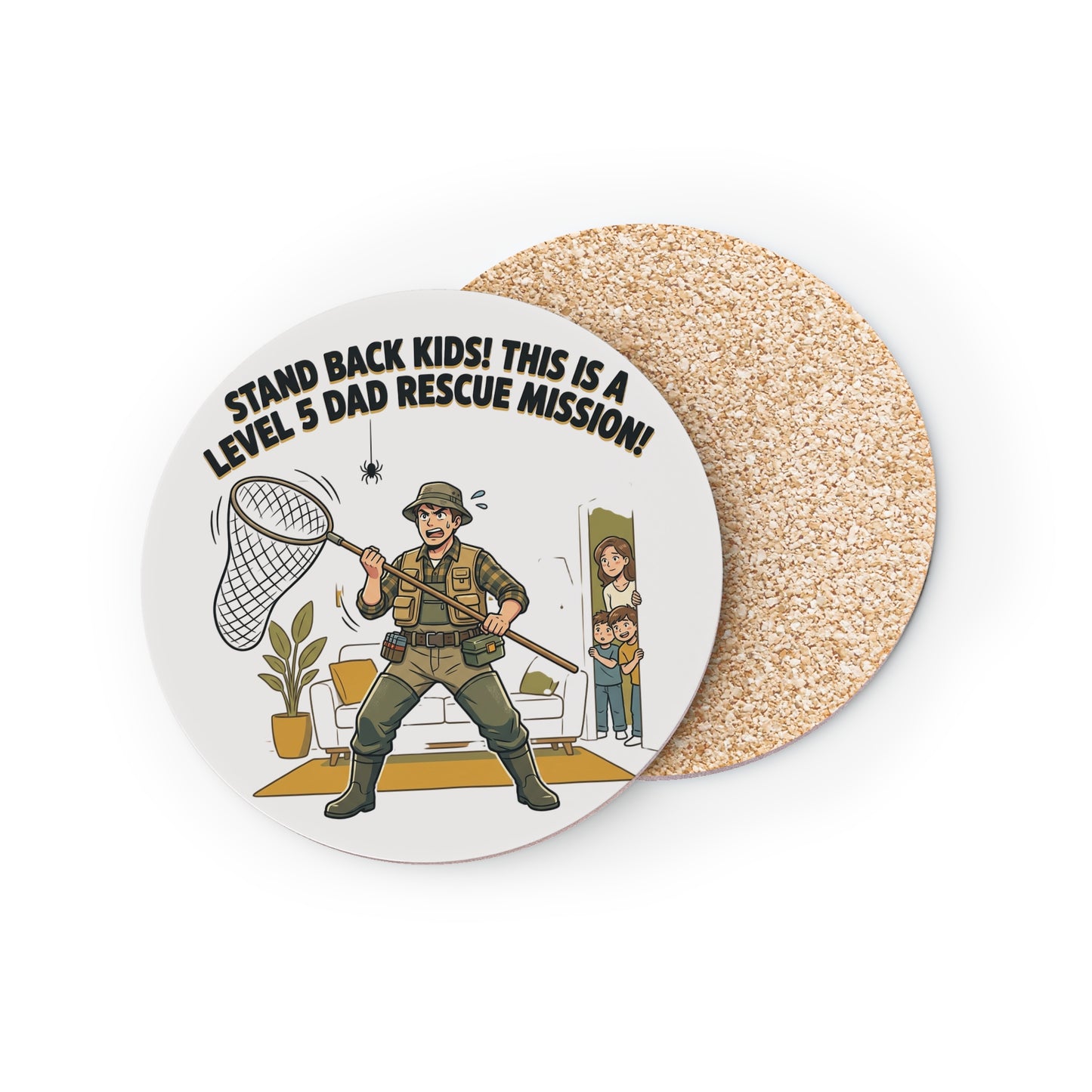 Coaster — "Stand Back Kids! This is a Level 5 Dad Rescue Mission" Funny Dad Cartoon Drink Coaster