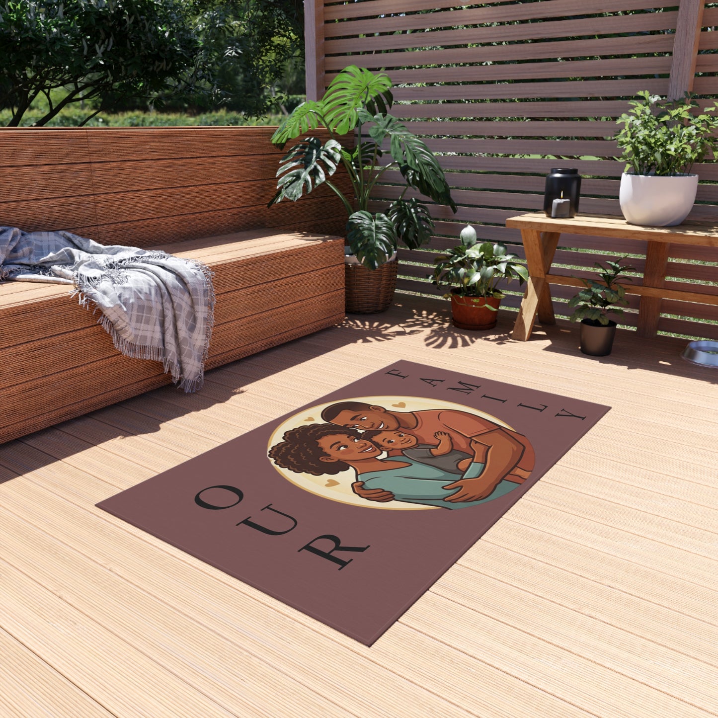 Personalized Family In/Outdoor Rug - 'Our Family' Illustrated Portrait Doormat