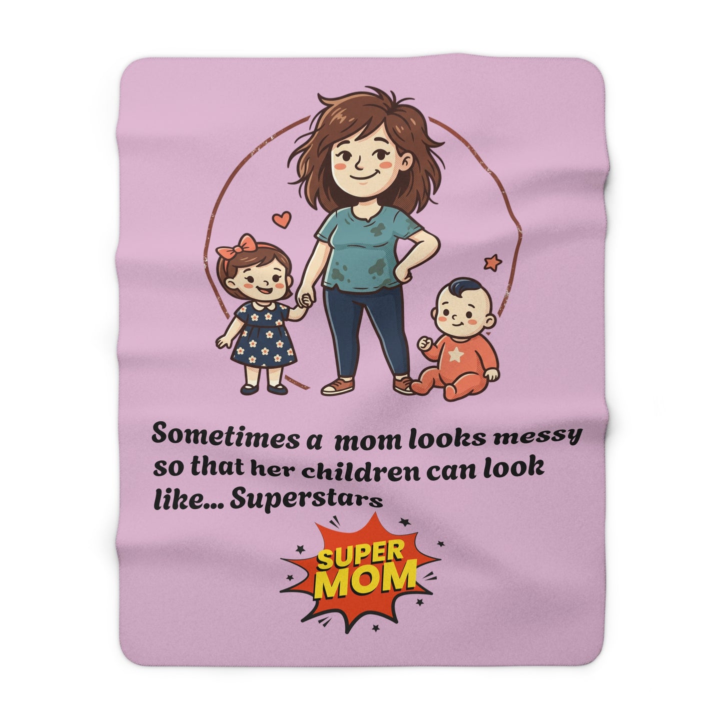 Super Mom Fleece Blanket | mom quote, messy mom illustration