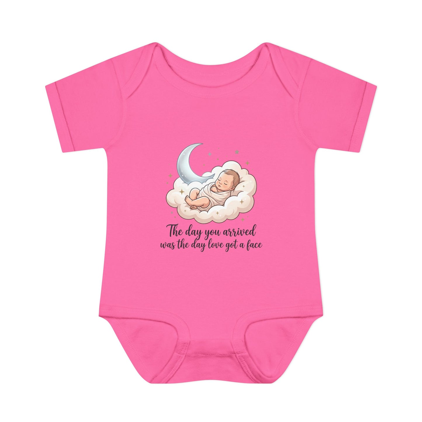 Infant Bodysuit — "The day you arrived was the day love got a face" Cute Sleeping Baby Moon Design