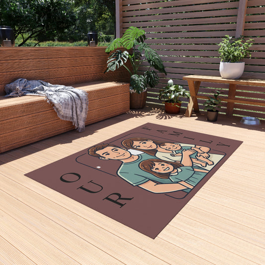Personalized Family In/Outdoor Rug - 'Our Family' Illustrated Portrait Doormat