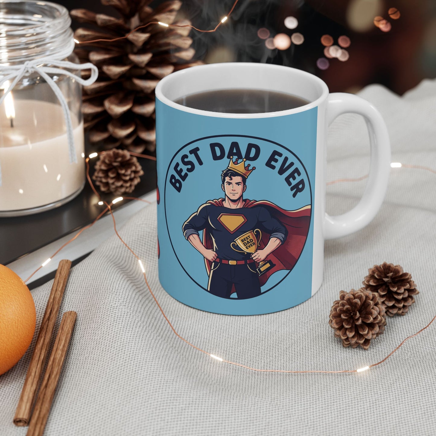 Best Dad Ever Ceramic Mug — Heart Pattern 11oz & 15oz Gift for Father’s Day