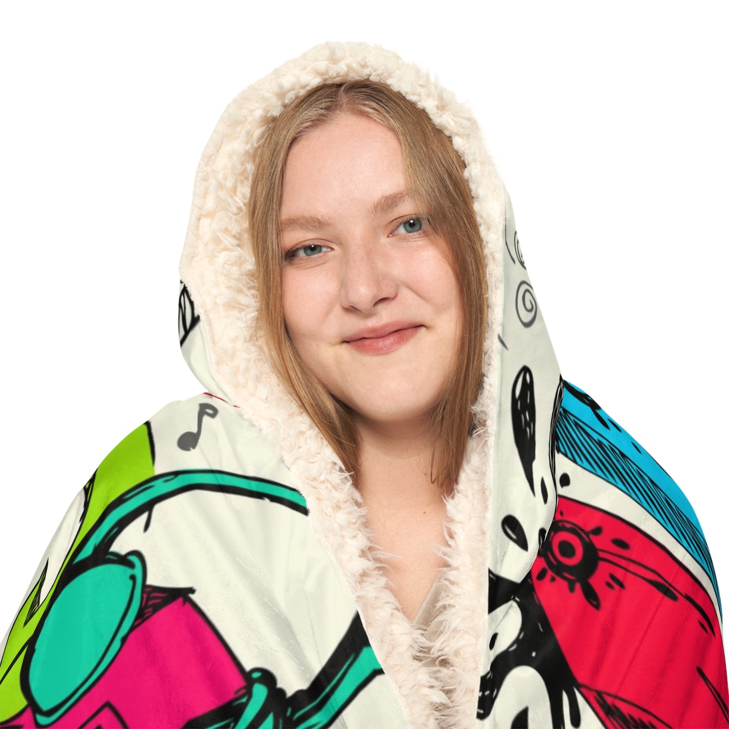 Music Doodle Hooded Blanket – Colorful Snuggle Throw for Music Lovers