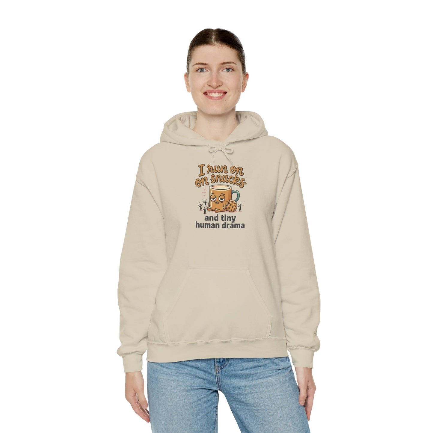 Coffee Mug Hoodie - "I Run on Coffee and Tiny Human Drama" Funny Mom Sweatshirt