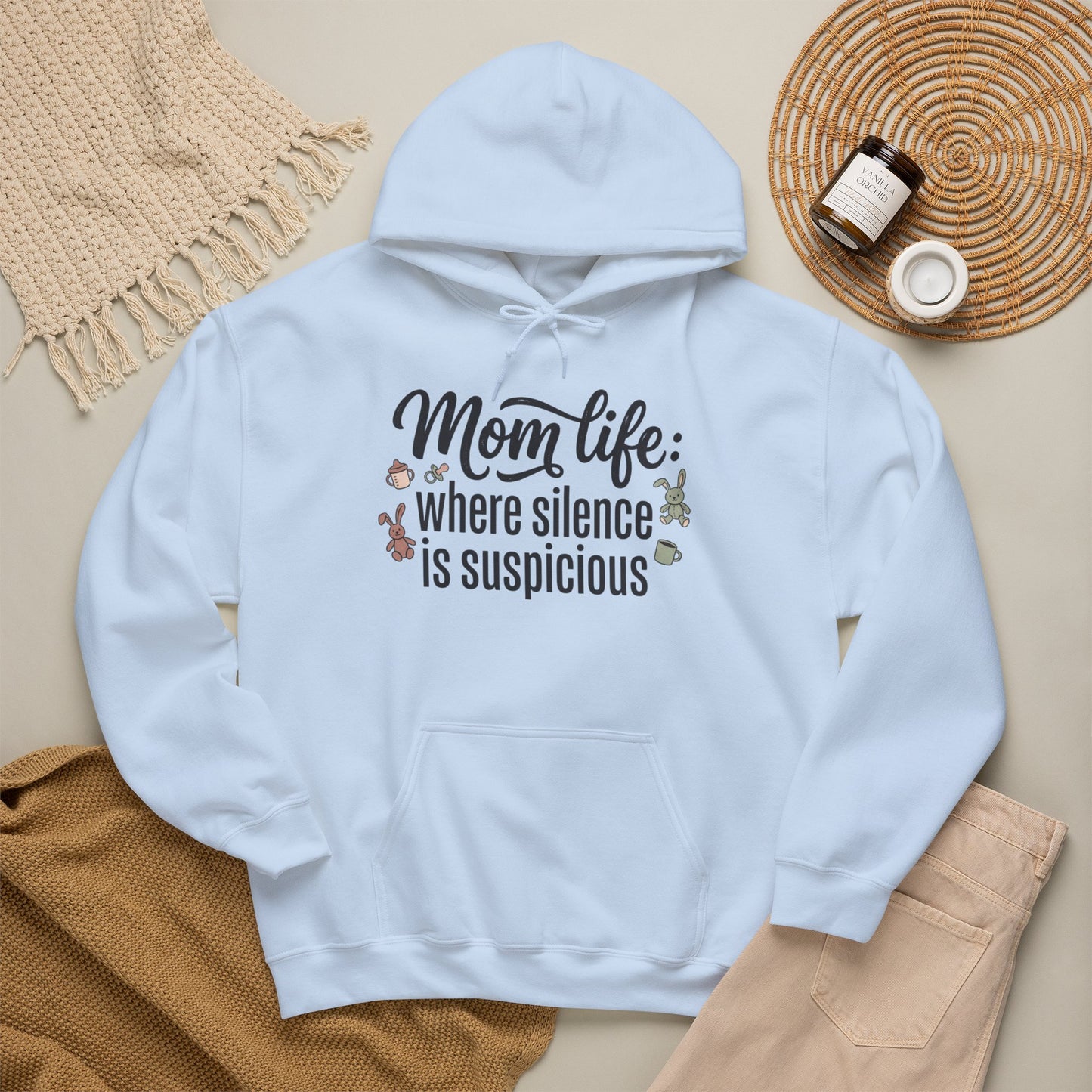 Mom Life Hoodie - "Mom Life: Where Silence Is Suspicious" Cozy Pullover for Moms, Funny Mother's Day Gift