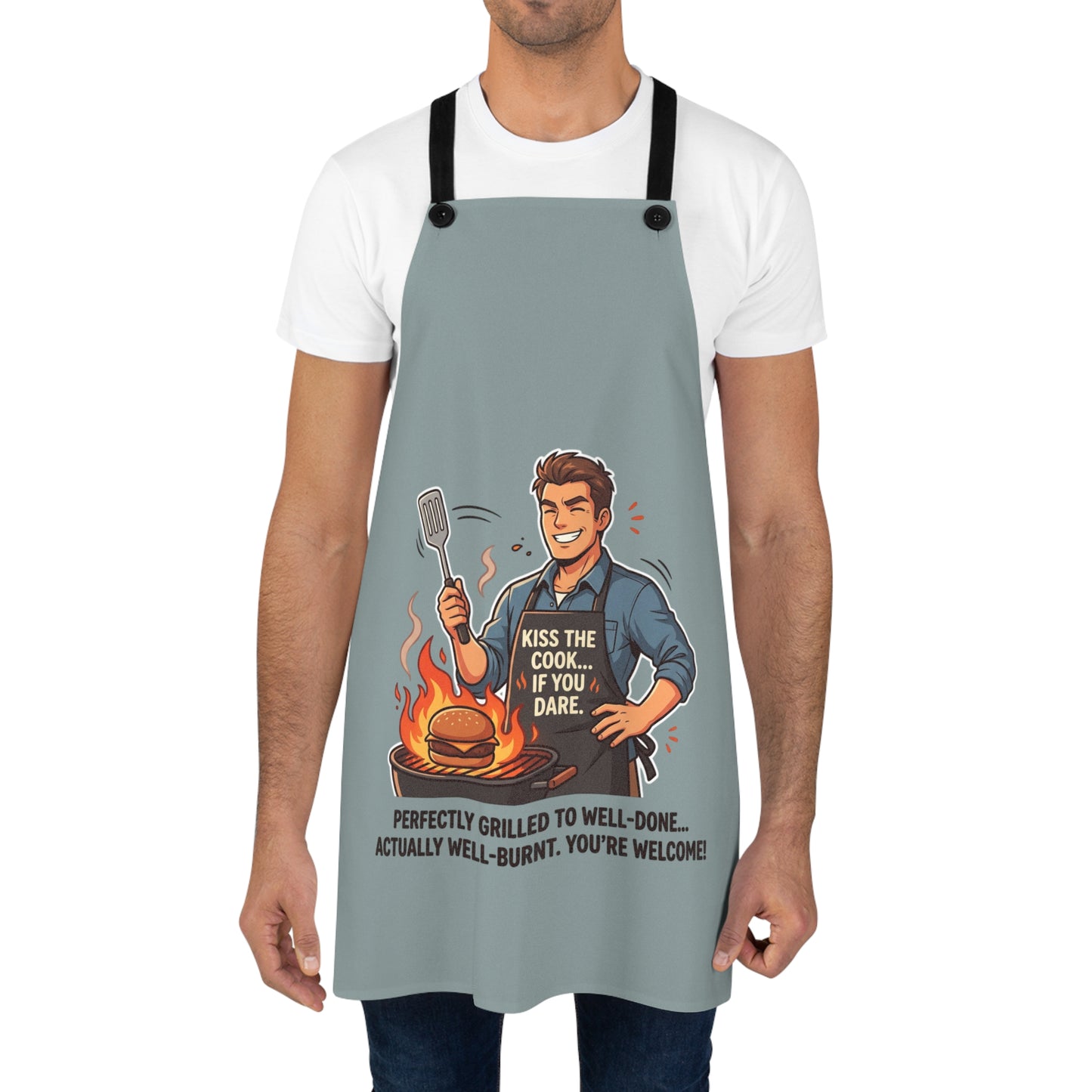 Funny Grilling Apron — "Kiss the Cook...Perfectly Grilled to Well-Done" Barbecue Chef Apron