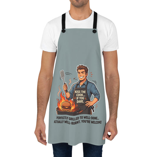 Funny Grilling Apron — "Kiss the Cook...Perfectly Grilled to Well-Done" Barbecue Chef Apron