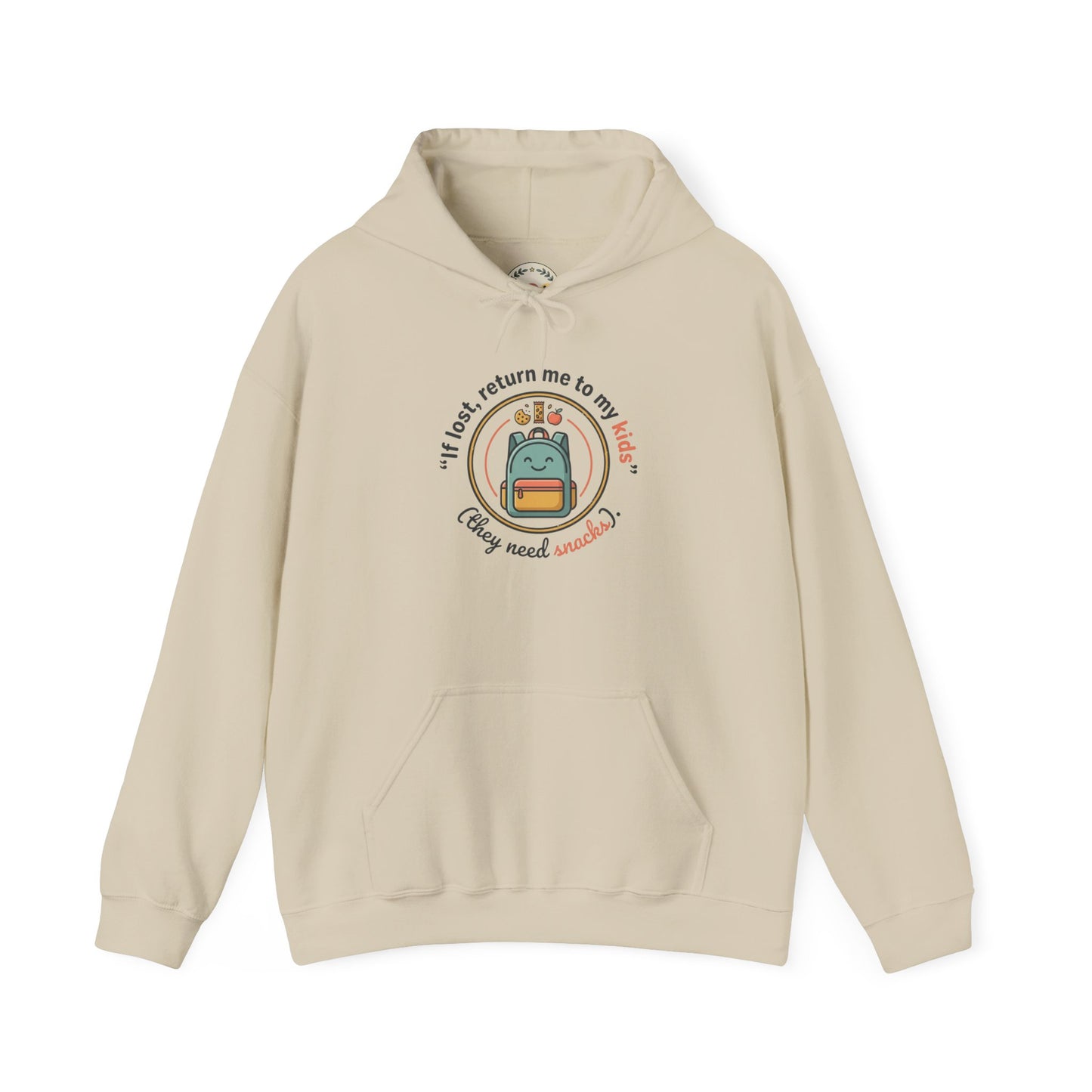 Hoodie — "If Lost, Return Me to My Kids (They need snacks)" Cute Kawaii Backpack Graphic