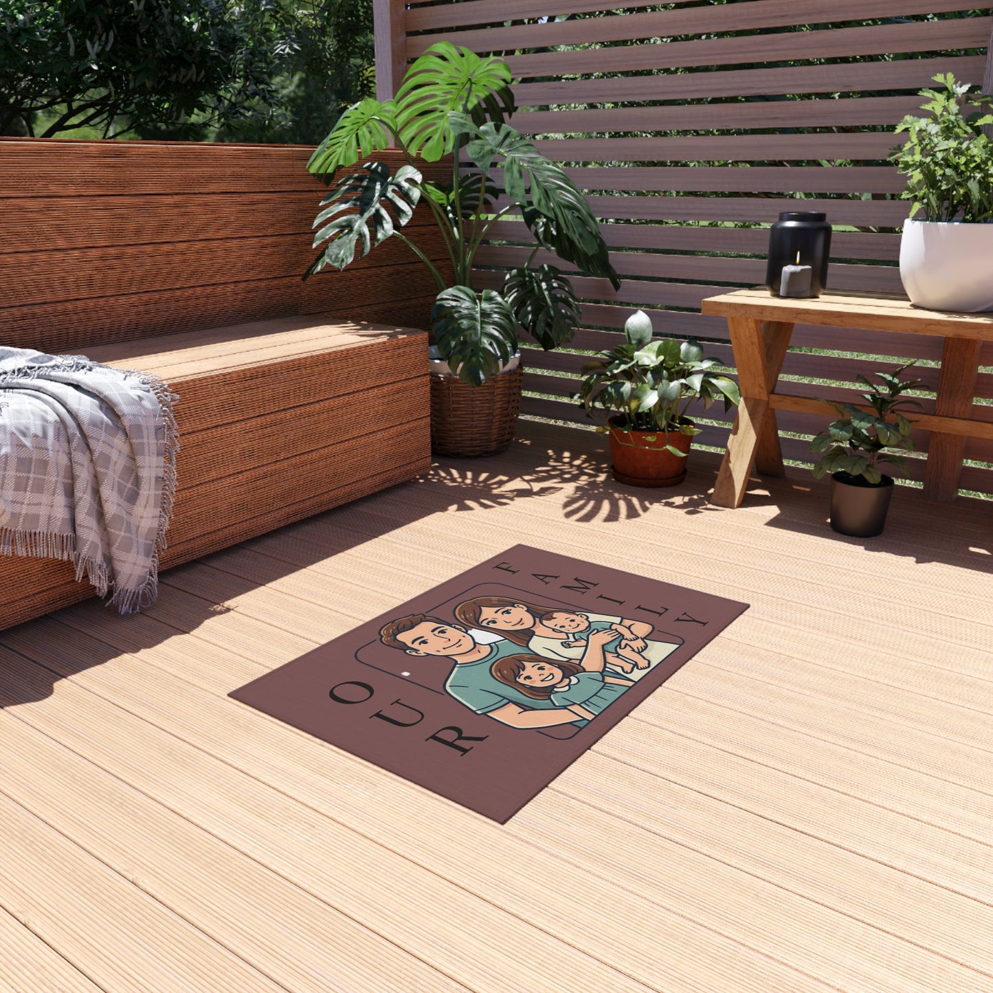 Personalized Family In/Outdoor Rug - 'Our Family' Illustrated Portrait Doormat