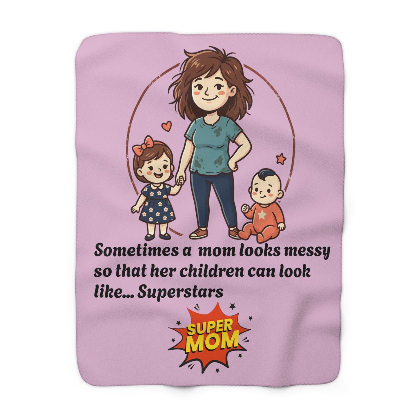 Super Mom Fleece Blanket | mom quote, messy mom illustration