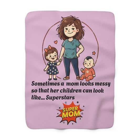 Super Mom Fleece Blanket | mom quote, messy mom illustration