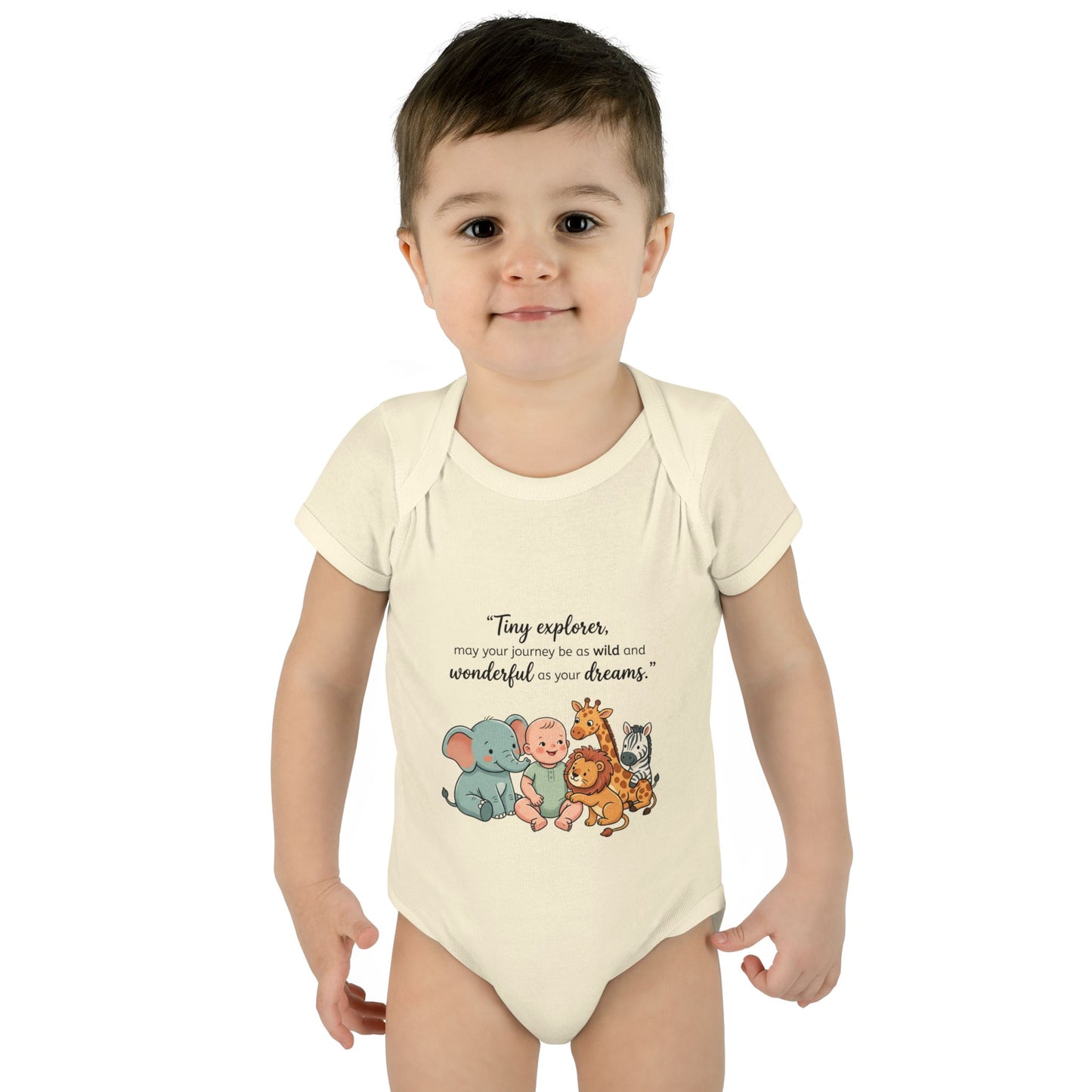 Baby Bodysuit — "Tiny Explorer" Cute Animal Nursery Onesie