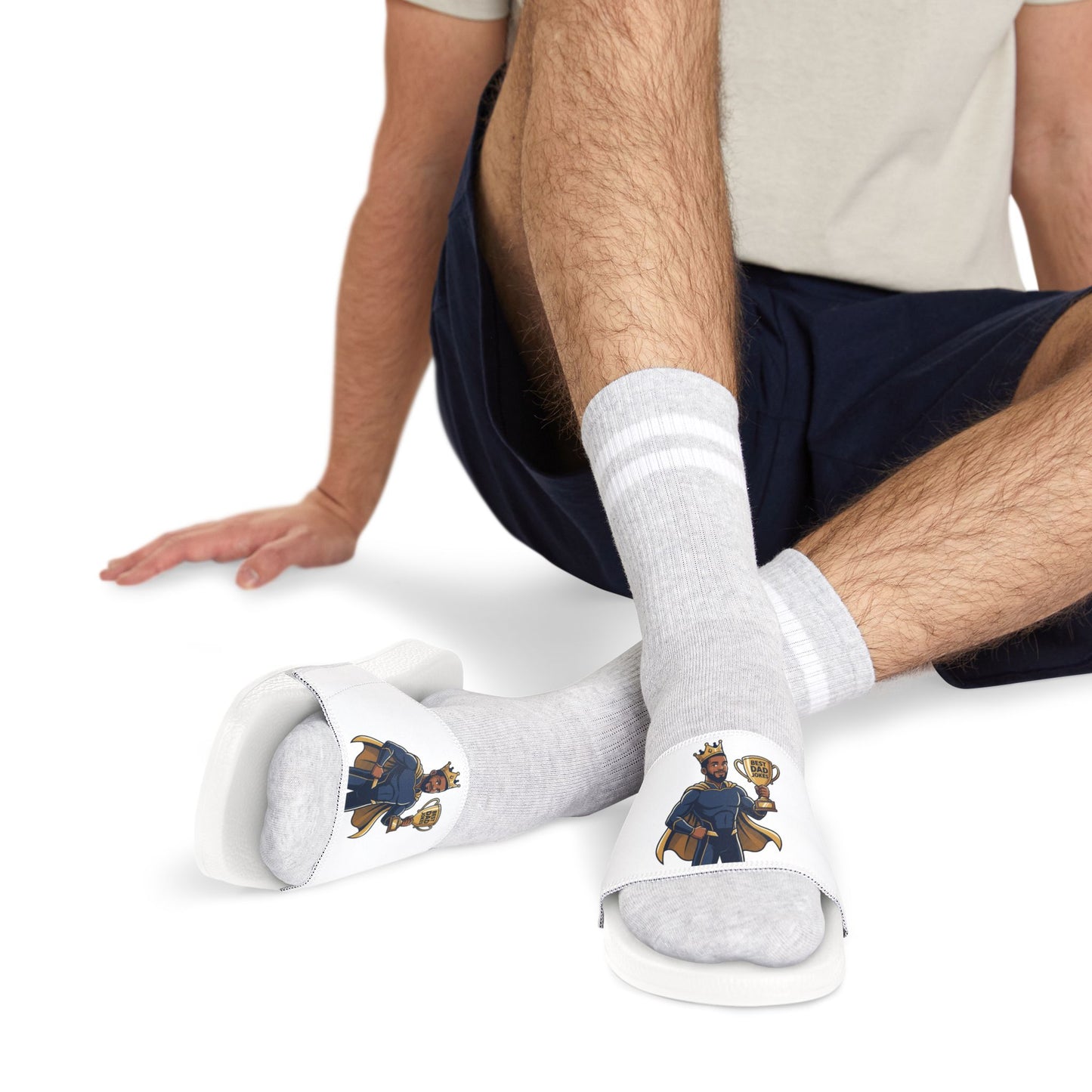 Slide Sandals — King of dad jokes Graphic Removable-Strap Pool Slides