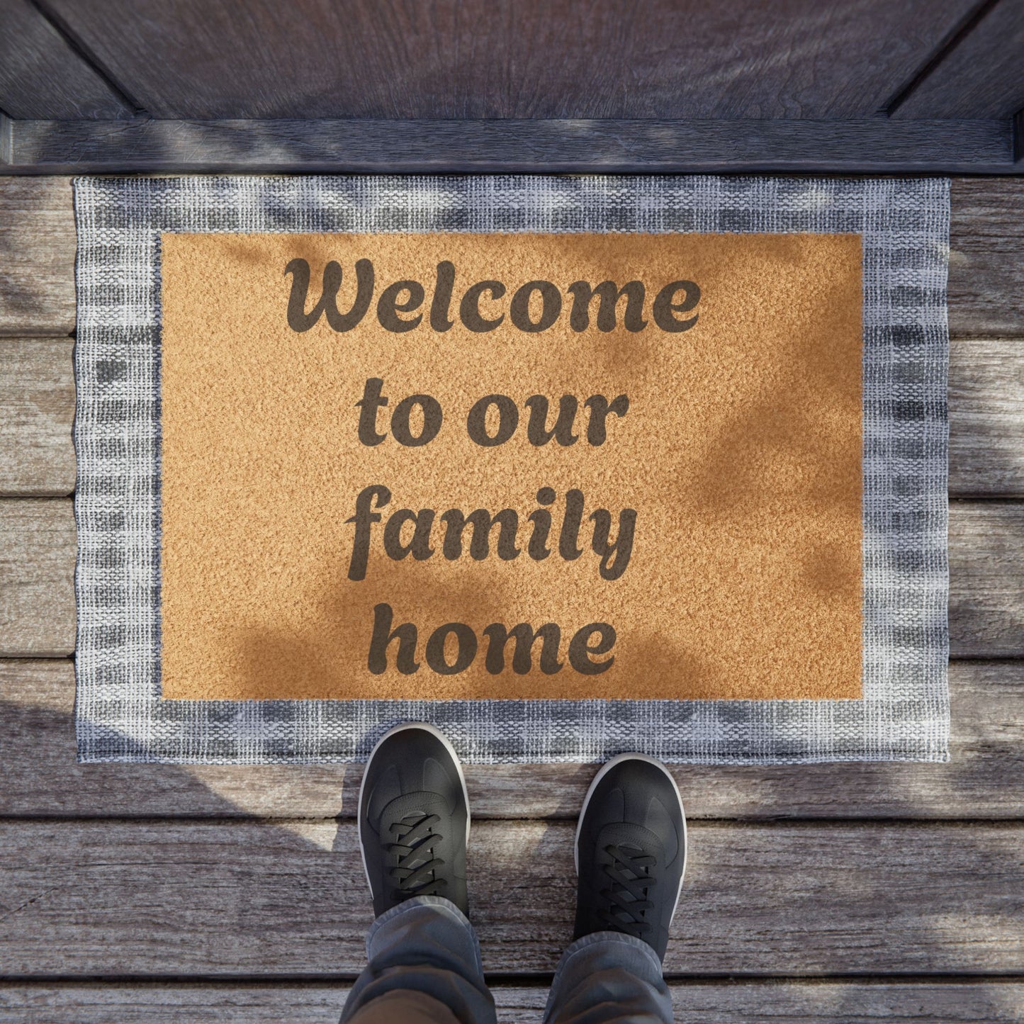 Welcome to Our Family Home Doormat — Coir Welcome Mat for Entryway