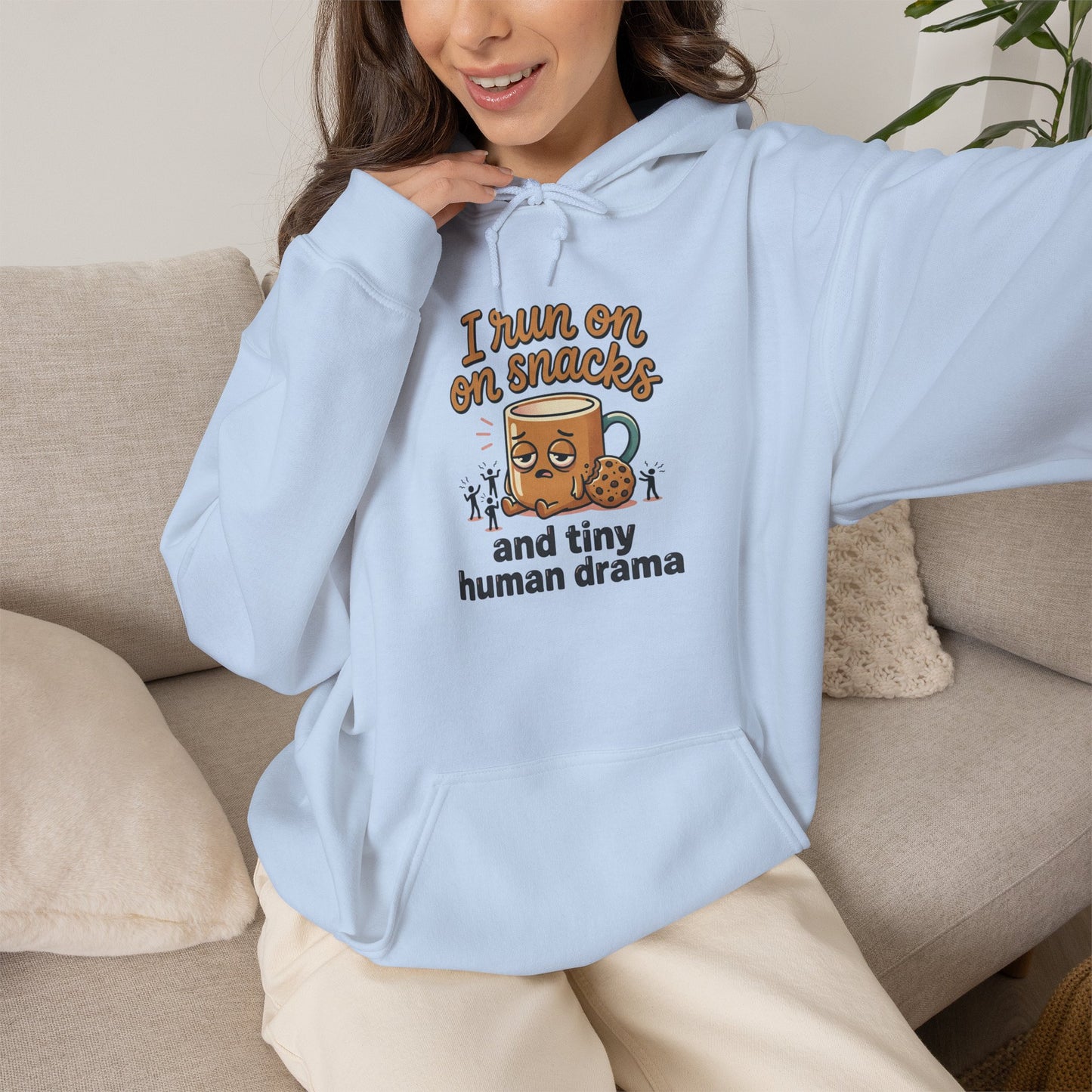 Coffee Mug Hoodie - "I Run on Coffee and Tiny Human Drama" Funny Mom Sweatshirt