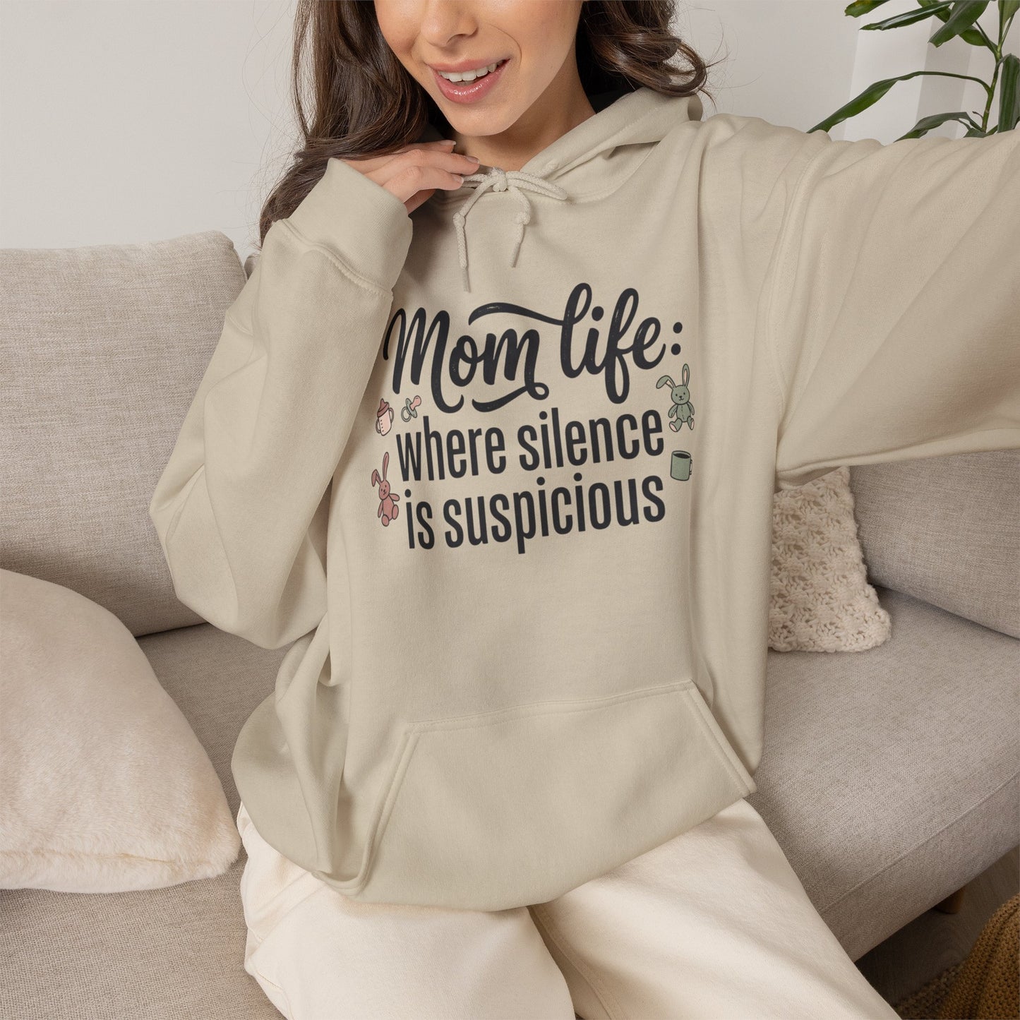 Mom Life Hoodie - "Mom Life: Where Silence Is Suspicious" Cozy Pullover for Moms, Funny Mother's Day Gift