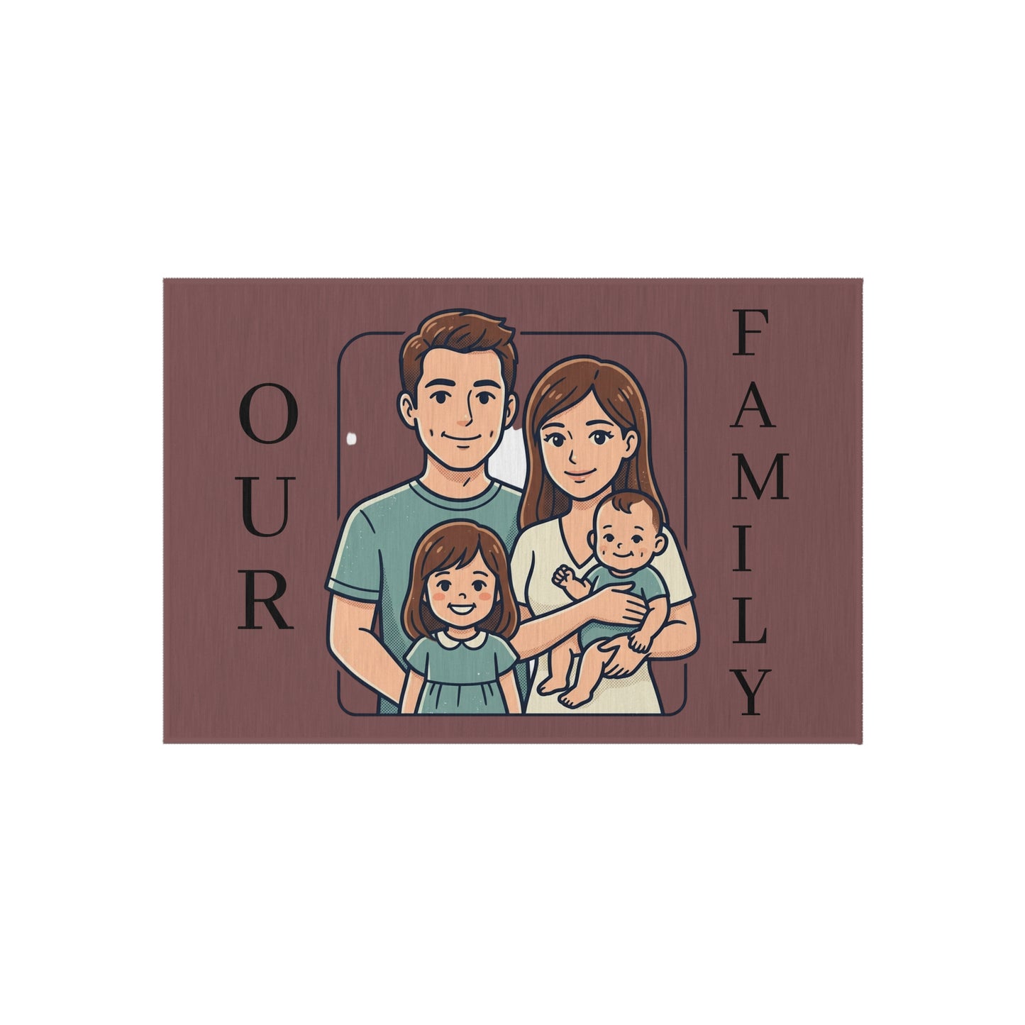 Personalized Family In/Outdoor Rug - 'Our Family' Illustrated Portrait Doormat