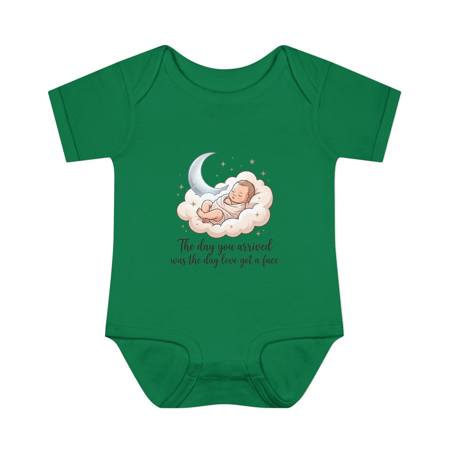 Infant Bodysuit — "The day you arrived was the day love got a face" Cute Sleeping Baby Moon Design