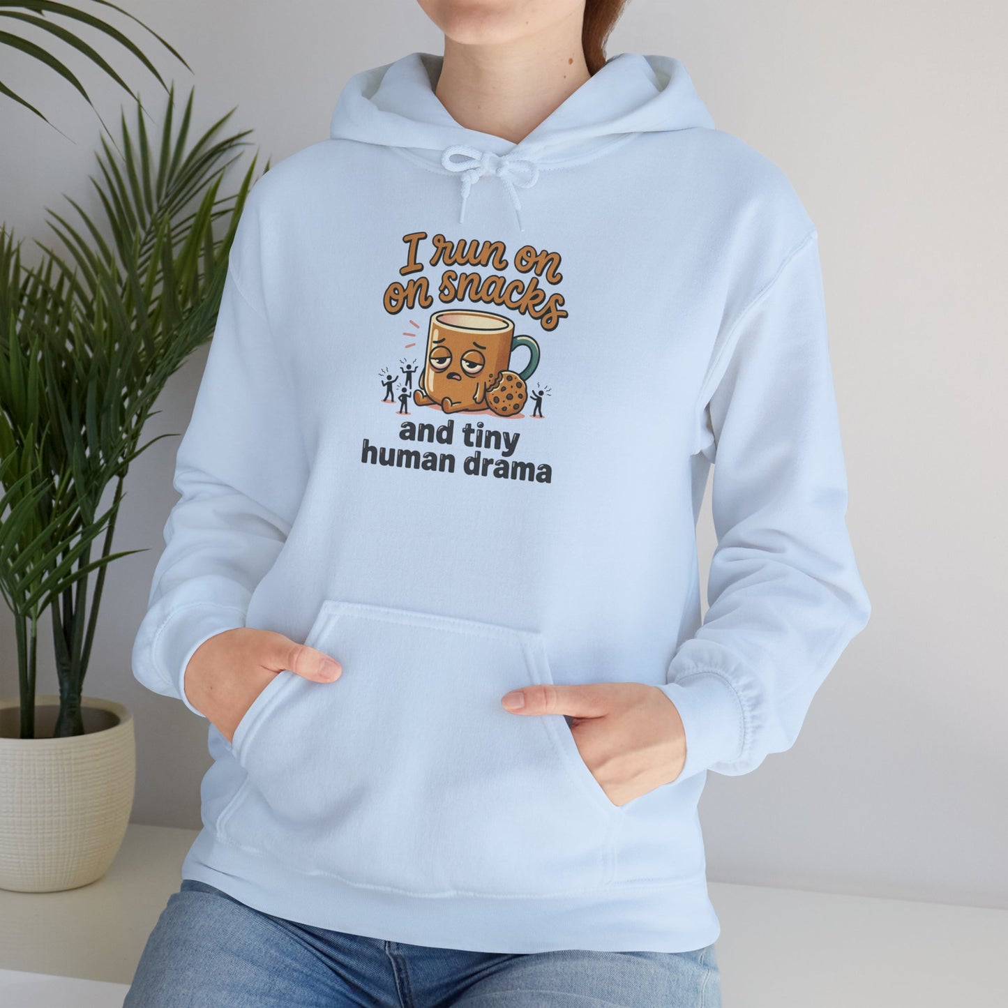 Coffee Mug Hoodie - "I Run on Coffee and Tiny Human Drama" Funny Mom Sweatshirt