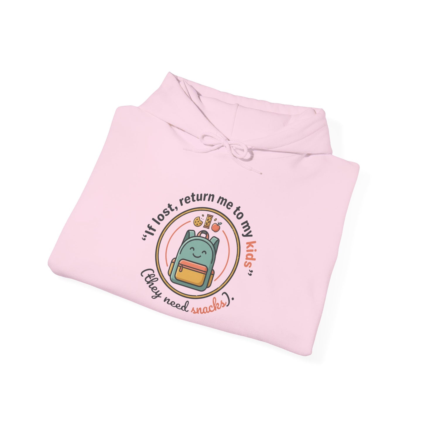 Hoodie — "If Lost, Return Me to My Kids (They need snacks)" Cute Kawaii Backpack Graphic