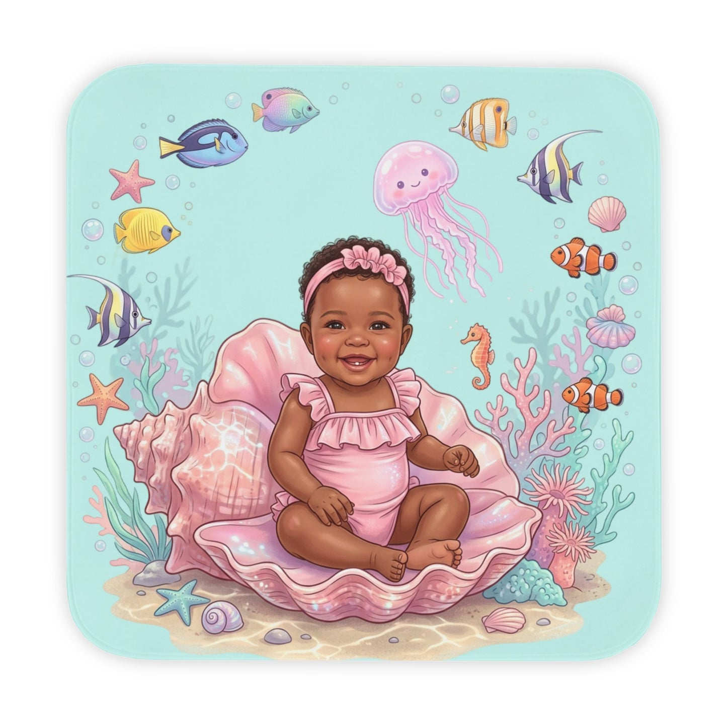 Hooded Baby Towel — Cute Mermaid Shell Baby Girl Design