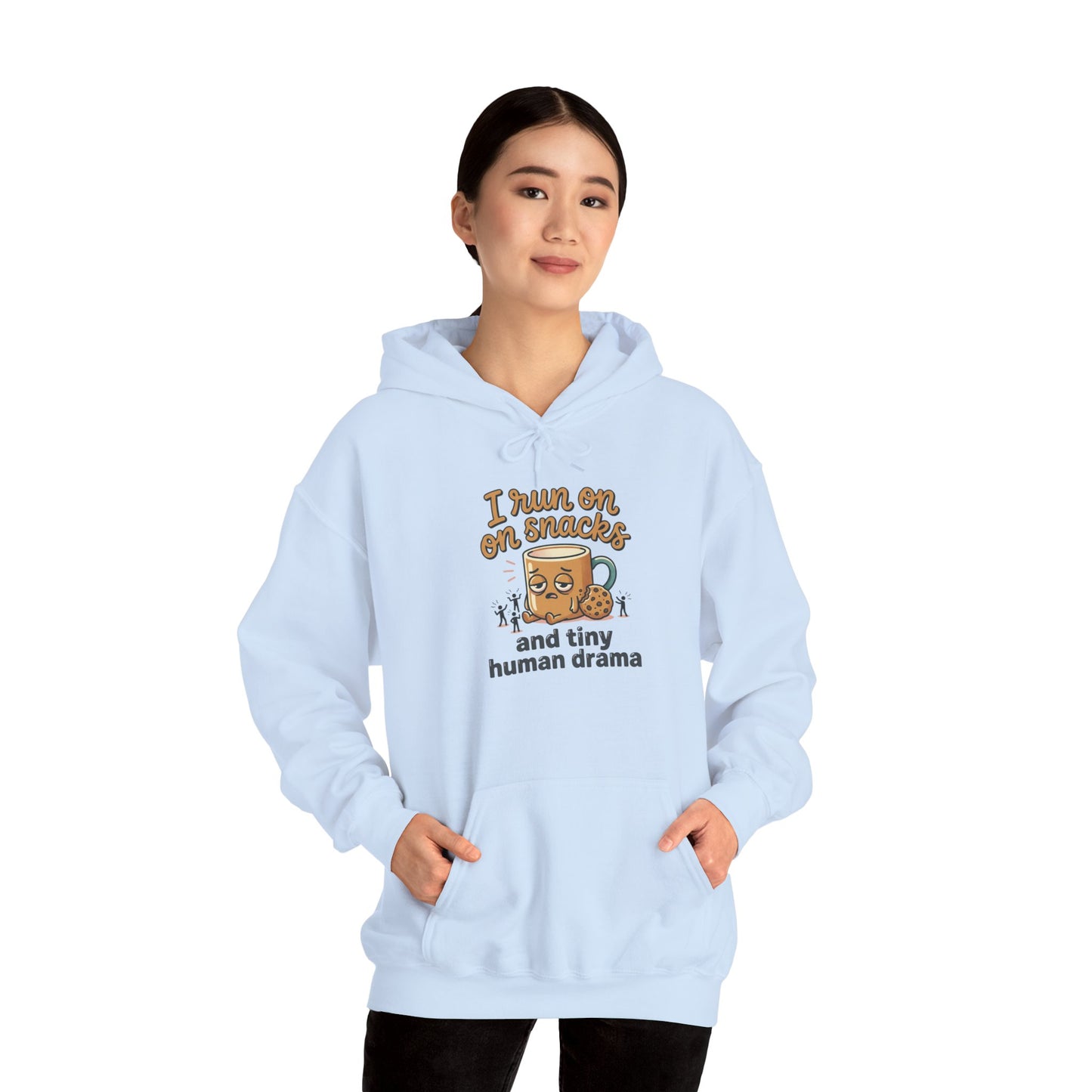Coffee Mug Hoodie - "I Run on Coffee and Tiny Human Drama" Funny Mom Sweatshirt