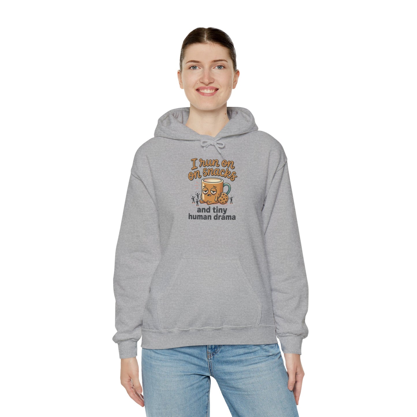 Coffee Mug Hoodie - "I Run on Coffee and Tiny Human Drama" Funny Mom Sweatshirt