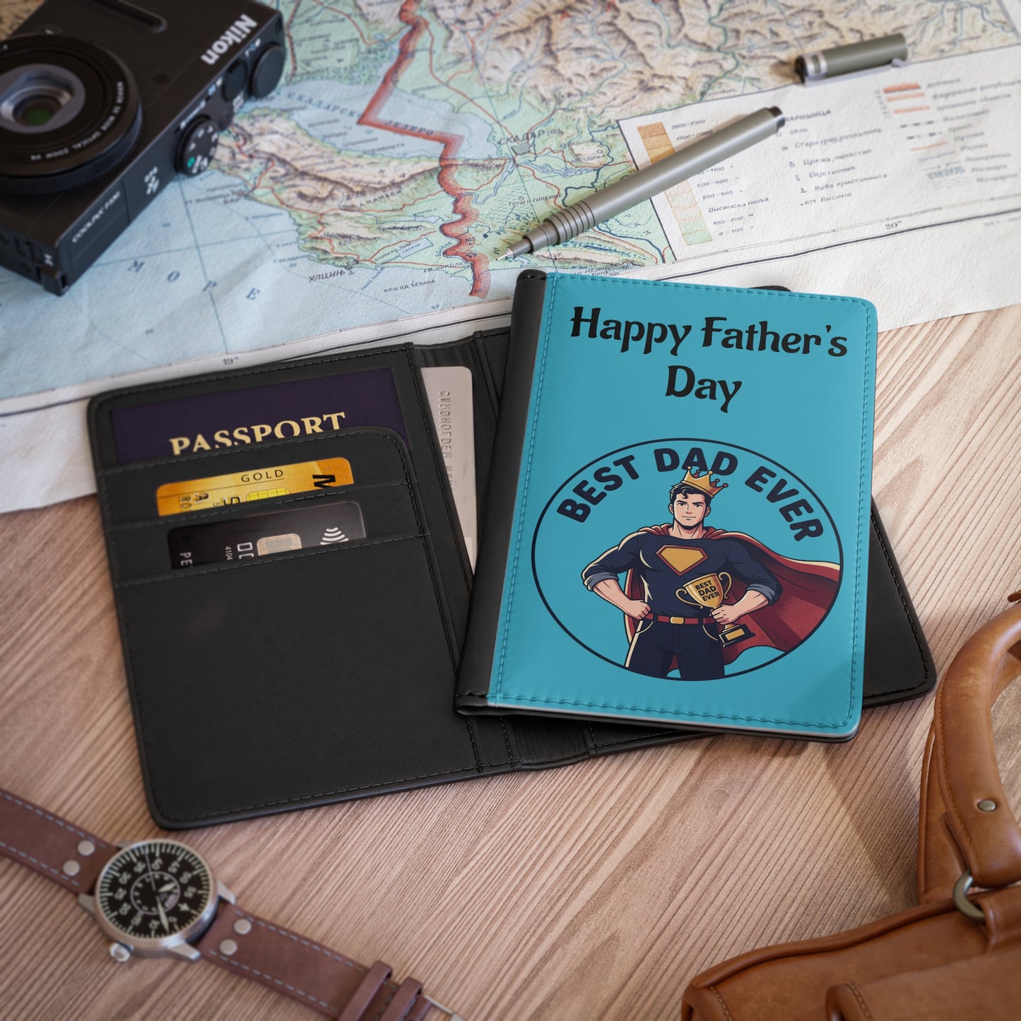 Father's Day Passport Cover - 'Happy Father's Day' Best Dad Trophy Travel Wallet