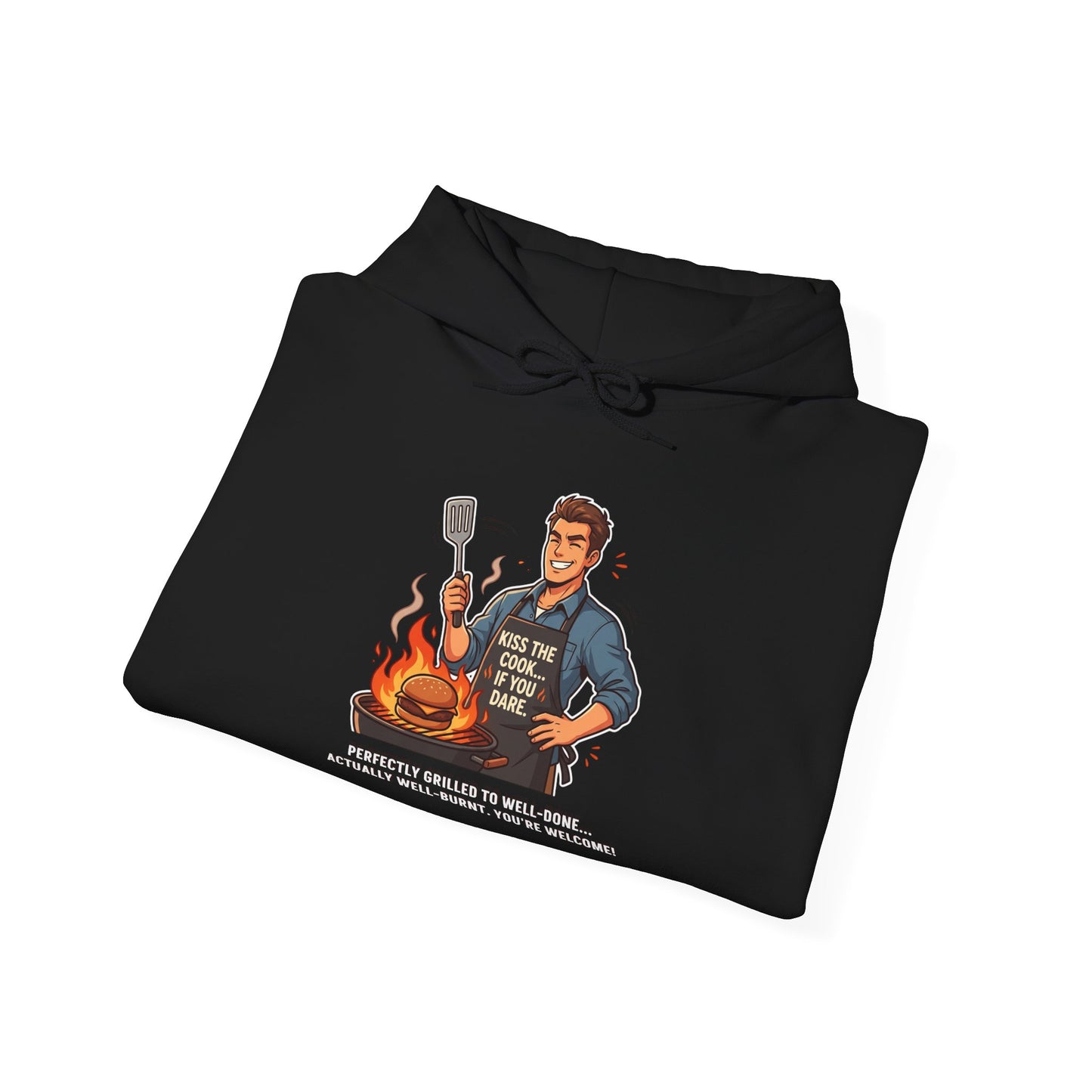 Hoodie – Vintage Grillmaster BBQ Sweatshirt ("Perfectly Grilled...Actually I Just Set It Ablaze")